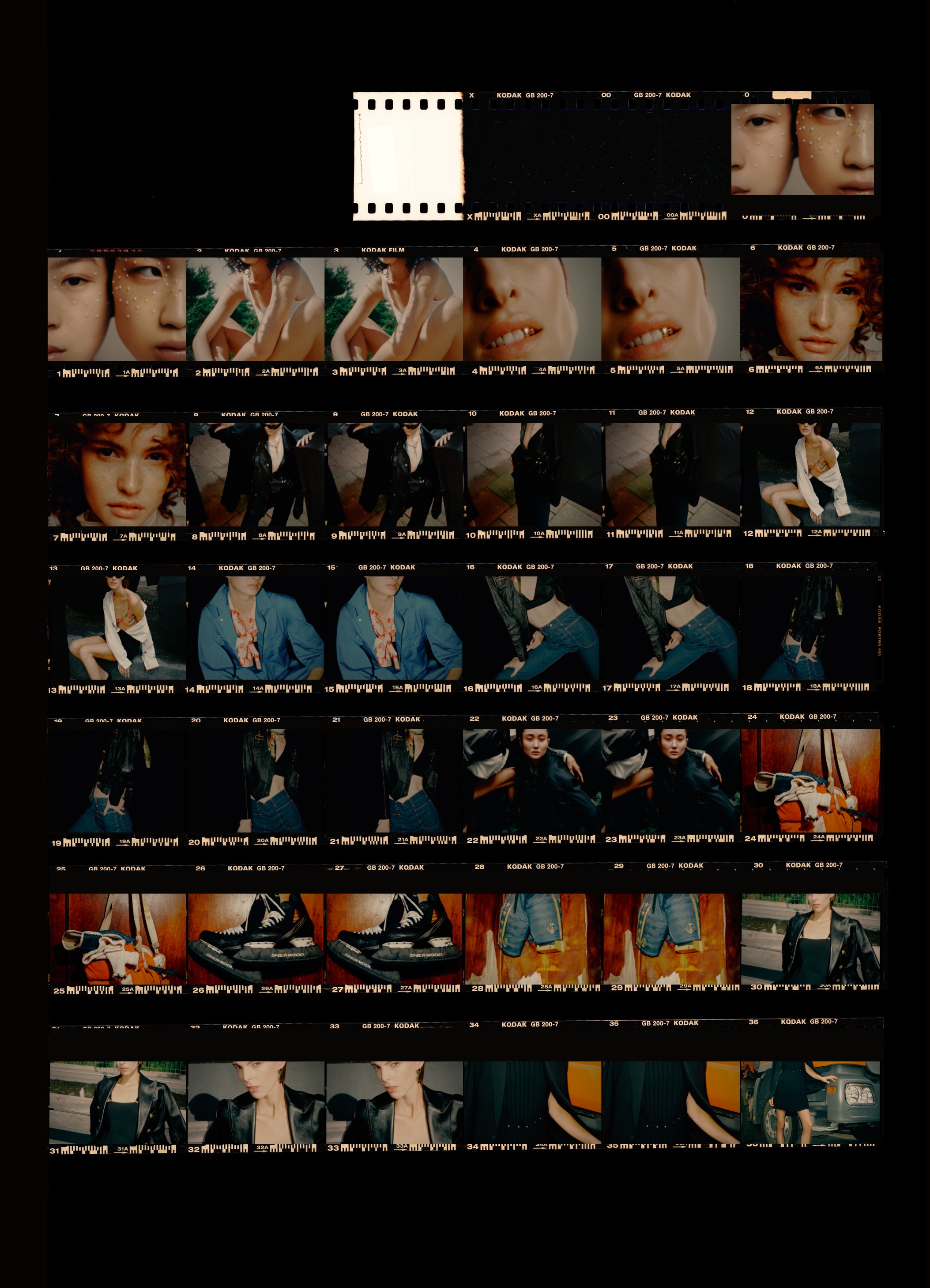 The same frame on a contact sheet - 36 frames, Kodak edge print